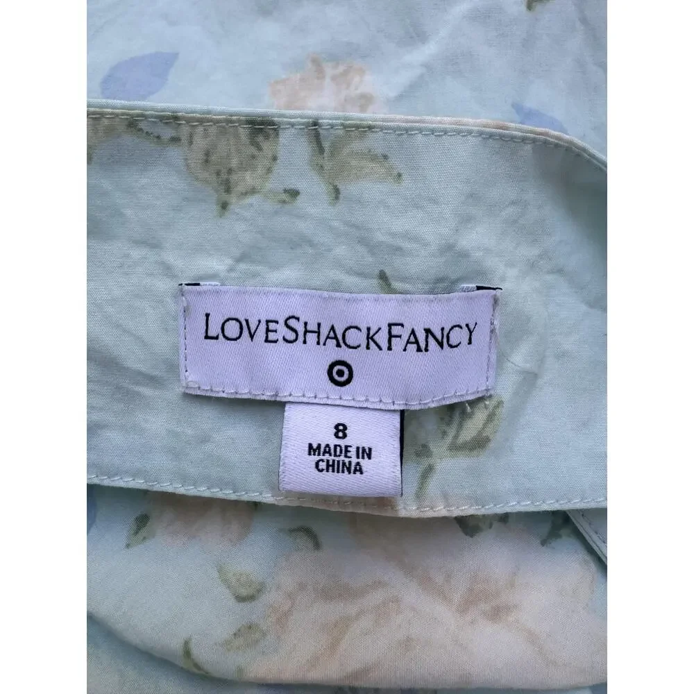 LoveShackFancy Dress Womens 8 Blue Floral Puff Sleeve Maxi Ruffle Cottagecore - Picture 7 of 12